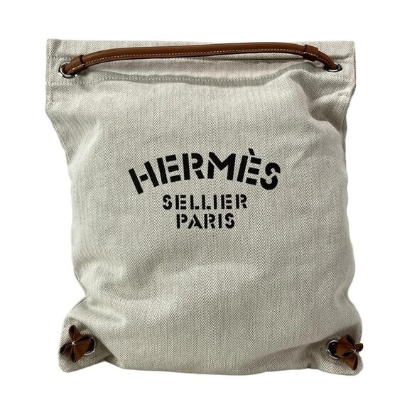 Auth HERMES Sac Marine - Craie Gold Toile Chevron Veau Swift Y Backpack - Picture 1 of 15
